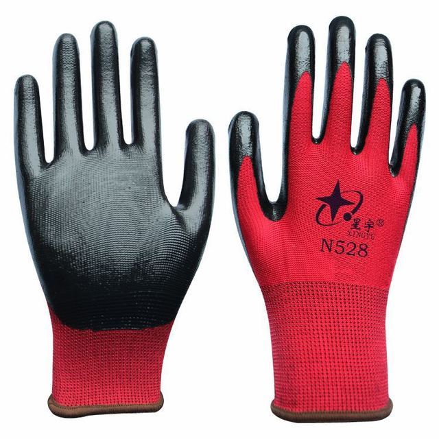 N528 semi-rubber breathable thin work breathable labor protection breathable wear resistant non-slip gloves waterproof oil